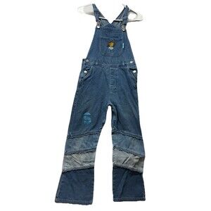 VTG Smiley Little Girl Floral Glitter Embroidered Denim Overall Pants Size 10/12